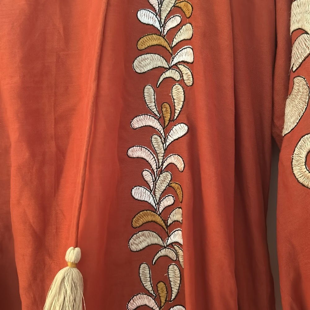 Anthropologie Rust Embroidered Long Sleeve Dress - Picture 13 of 17